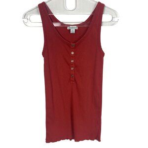 Sundance Y2K Henley Tank Top XS Orange Ribbed Cotton Lettuce Hem Long Line